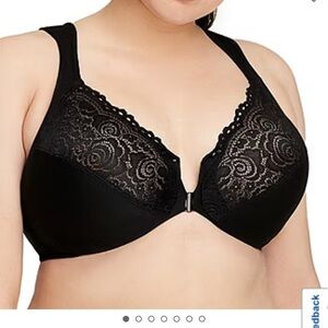New! Glamorise Elegance Front Close Underwire Bra 1245 Black Lace 42B